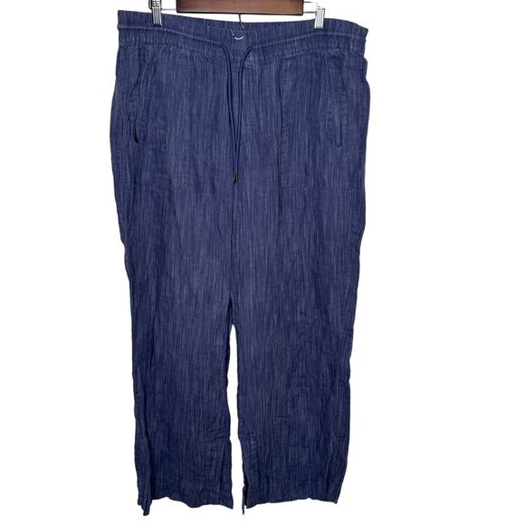 I Athleta Retreat Linen High Rise Wide Leg Pants Blue Large 100% Linen - Picture 1 of 9